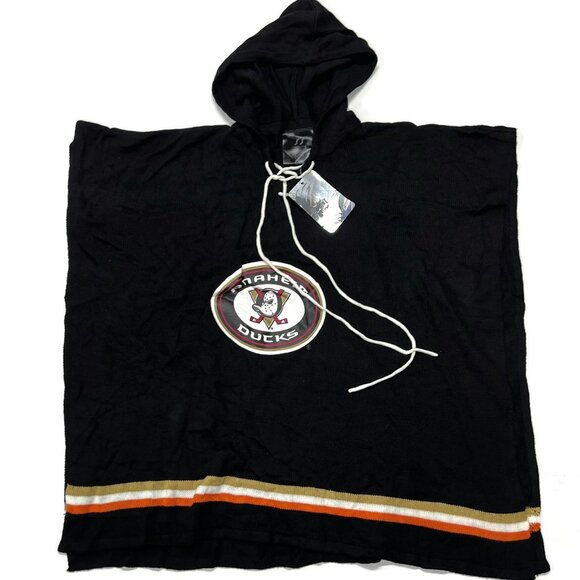 Anaheim Ducks Knit Pullover Sweater Poncho Hoodie New Black Sportin Styles - Picture 1 of 4